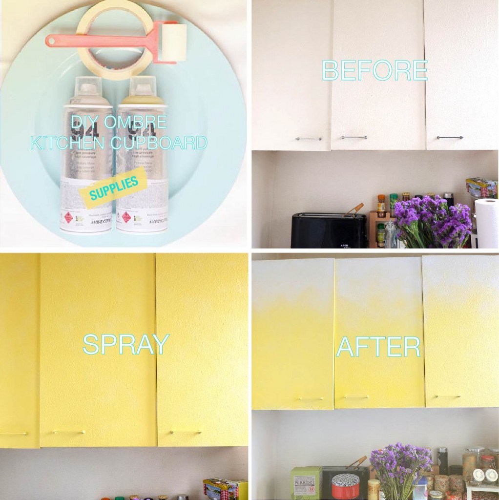 DIY YELLOW OMBRE KITCHEN CUPBOARD